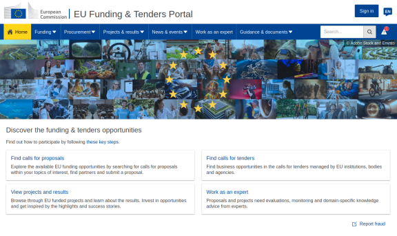 Screenshot of the new EU Funding & Tenders Portal